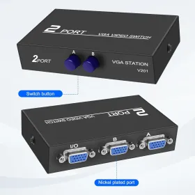 Kit Commutateur VGA 2 en 1 Audio Vidéo Répartiteur Dual Monitor 1080P + 3 câbles VGA