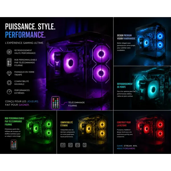 Pc Aquarium Gaming, RGB piloté par télécommande - Ryzen 7 - 16 Go de mémoire - NVME 1To - RTX5060
